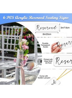 Catcan 6 Pieces Reserved Signs for Wedding Chairs, Catcan Reserved Seating Signs with Gloden Hanging Rope Acrylic Reserved Chair Hanging Sign for Wedding Church Pews Restaurant Chairs (Black Letter)  - Image 4
