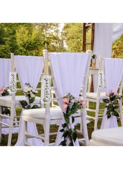 Catcan 6 Pieces Reserved Signs for Wedding Chairs, Catcan Reserved Seating Signs with Gloden Hanging Rope Acrylic Reserved Chair Hanging Sign for Wedding Church Pews Restaurant Chairs (Black Letter)  - Image 1