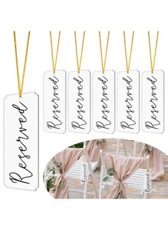 Catcan 6 Pieces Reserved Signs for Wedding Chairs, Catcan Reserved Seating Signs with Gloden Hanging Rope Acrylic Reserved Chair Hanging Sign for Wedding Church Pews Restaurant Chairs (Black Letter)  - Image 2