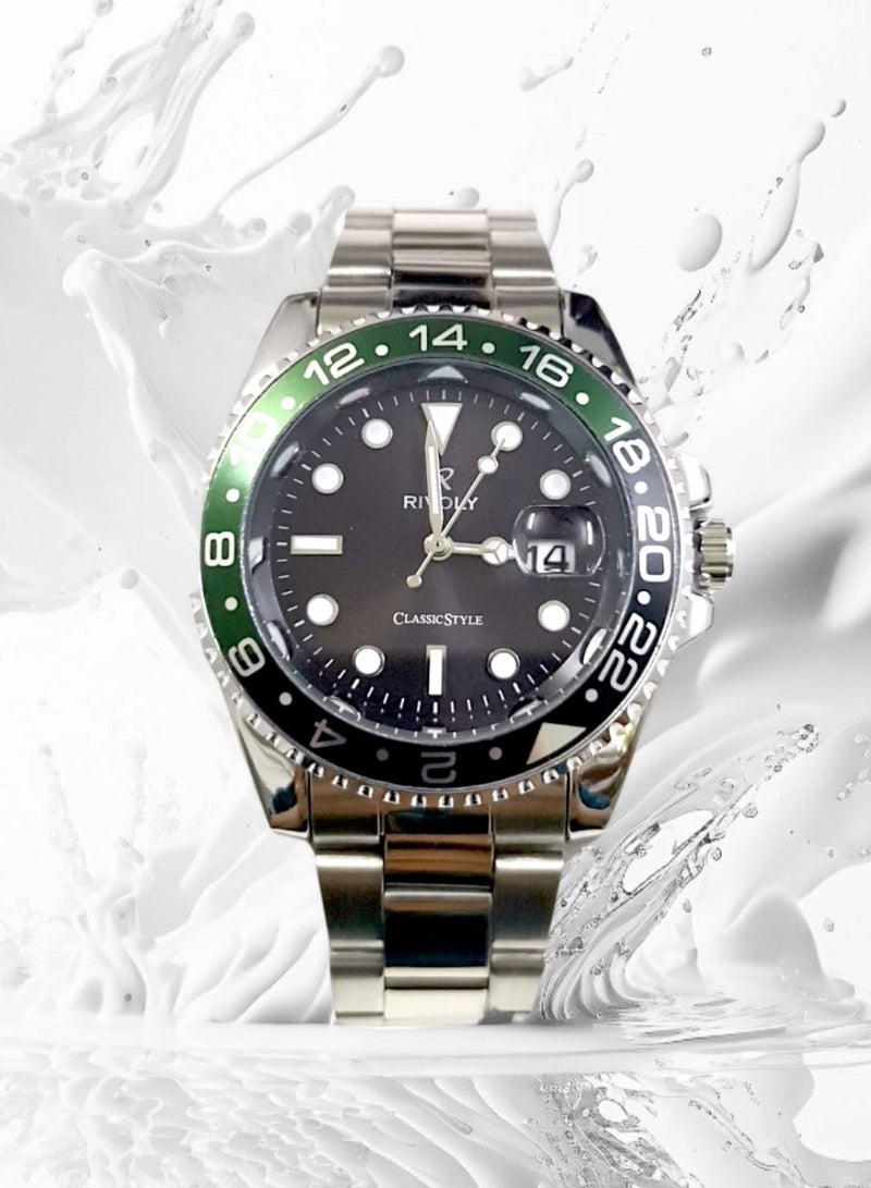 Rivoly Men's Stainless Steel Analog Quartz Date Display Watch Easy to Read Fashion Design Waterproof Luxury Classic Big Face Wrist Watch - Image 1