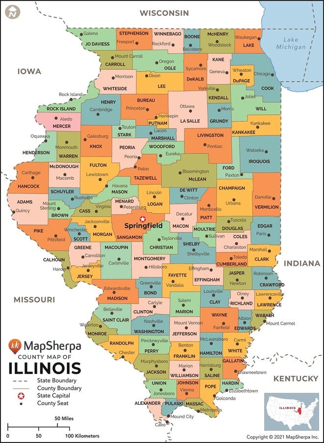 MapSherpa Illinois Counties Map - Standard - 36" x 47.5" Laminated - Image 1