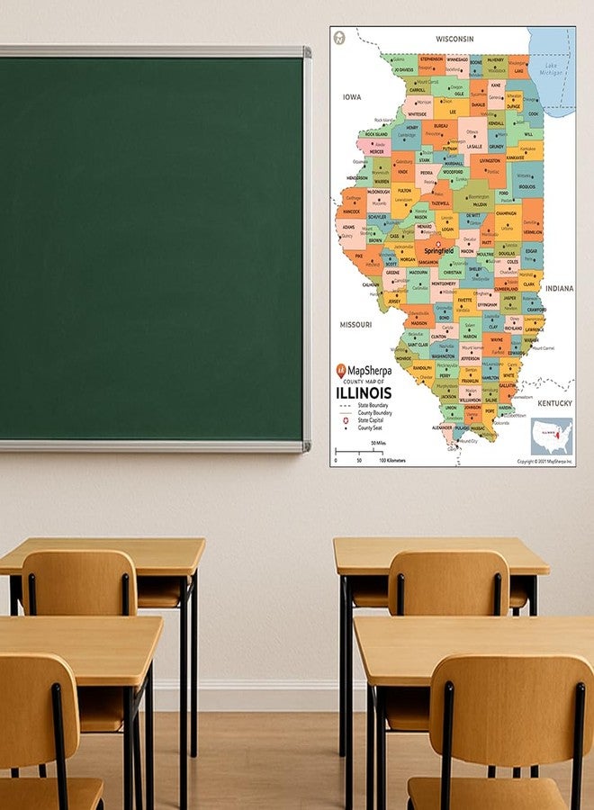 MapSherpa Illinois Counties Map - Standard - 36" x 47.5" Laminated - Image 2