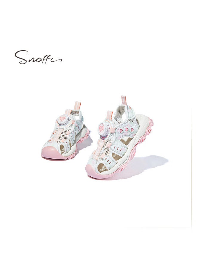 Snoffy Girls' Sports Sandals, Summer Rotating Buckle Children's Anti-collision River Tracing Shoes, Breathable Comfortable Mesh Shoes, Mirror Pink, Size 26 - Image 3