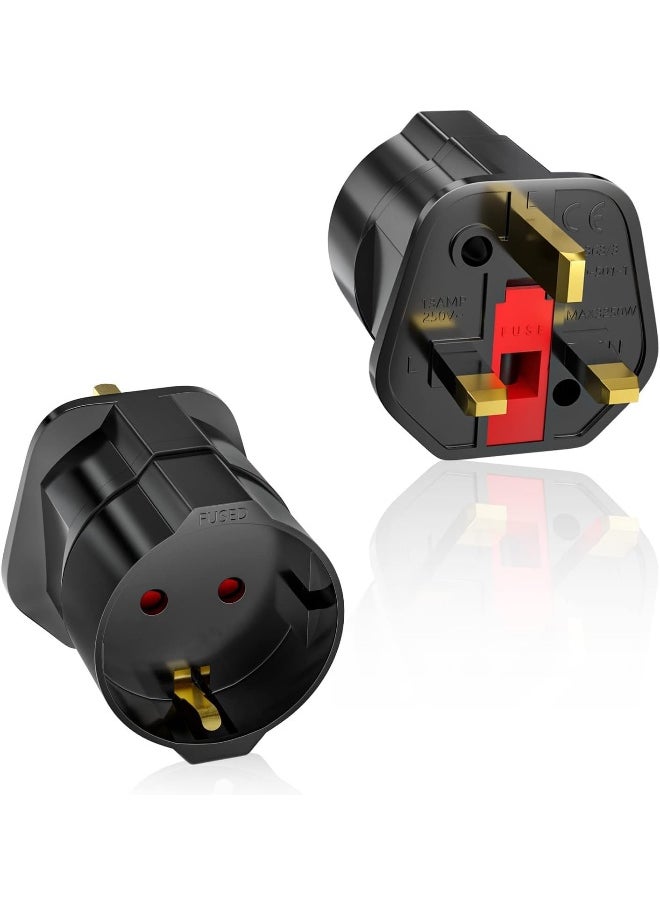 melfi Melfi  EU to UK Plug Adapter - British Plug to Schuko Female Power Converter - 2 Pin Socket Travel Adapter - 13A 250V BS1362 FUSED (Pack of 5)  - Image 2