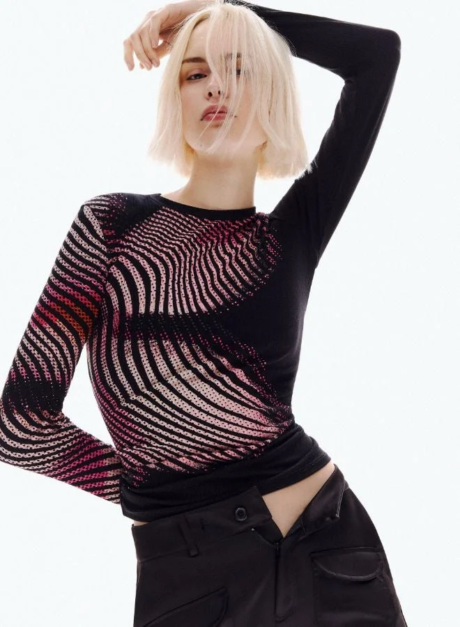 DESIGUAL Black Wavy t-shirt for Women | Best Price UAE