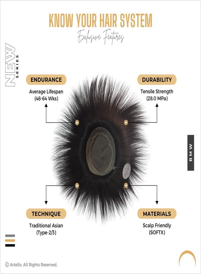 Artello® BMW Smart Hair Patch for Men, Matte Hair Wig in 100% Natural Human Hair, Lightweight and Transparent PU for Seamless Looks, 3x Optical Base (Colour: Natural Black) (7x5) - Image 5