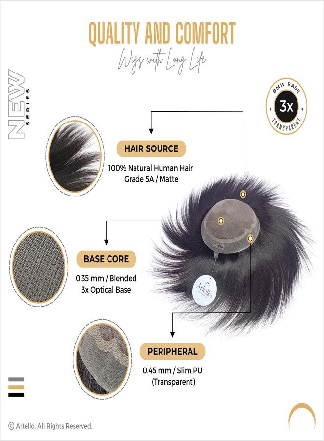 Artello® BMW Smart Hair Patch for Men, Matte Hair Wig in 100% Natural Human Hair, Lightweight and Transparent PU for Seamless Looks, 3x Optical Base (Colour: Natural Black) (7x5) - Image 4