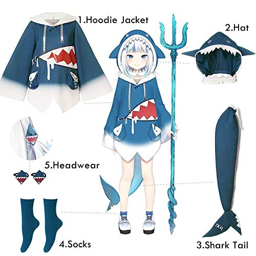 NSPSTT Hololive Gawr Gura Cosplay Costume ENG Shark Costume Hat Fish Tail - Image 2