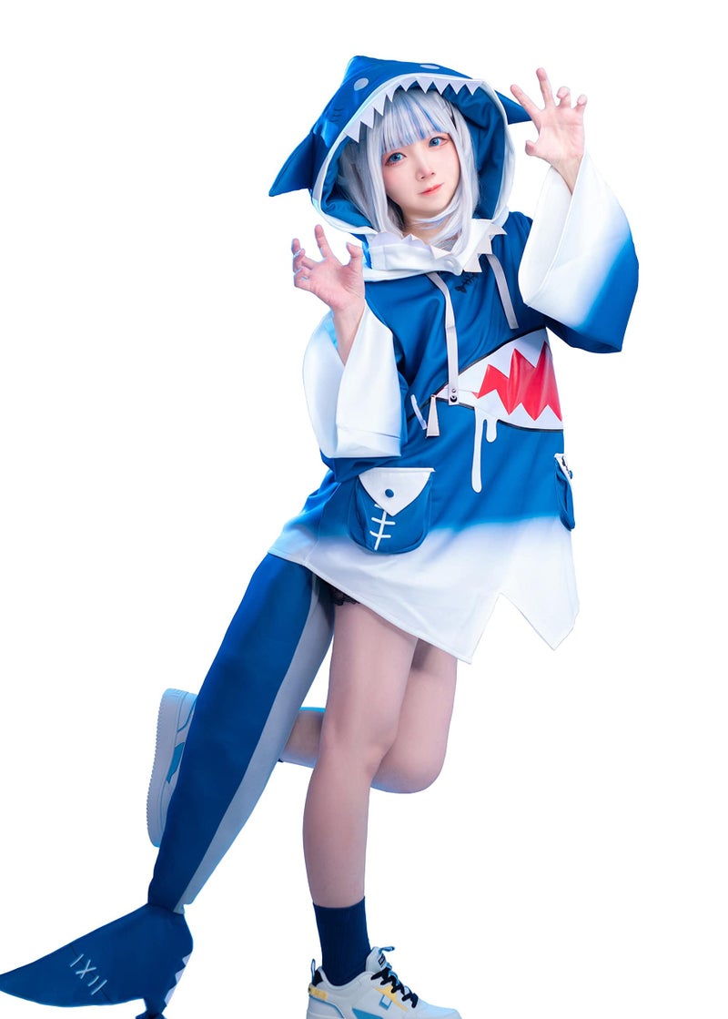 NSPSTT Hololive Gawr Gura Cosplay Costume ENG Shark Costume Hat Fish Tail - Image 1