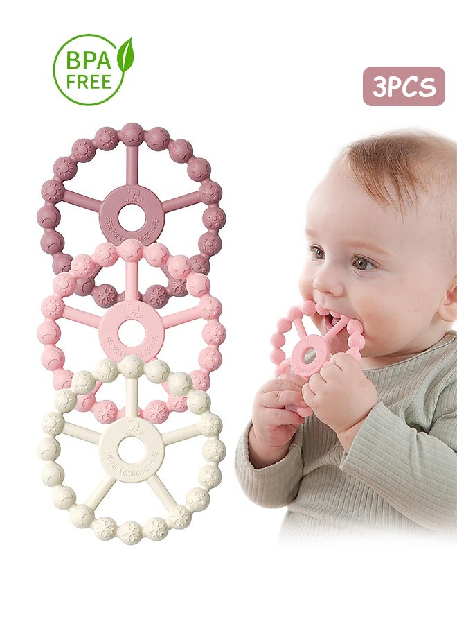 MXN Baby Teether Toys, 3 Pack Teething Rings for Babies, Silicone Baby Teething RingsToys & Freezable Babies Teethers 6-12-24 Months Teething Relief Chew Toys for Newborn Girl Boy - Image 1