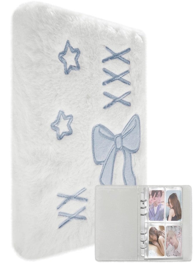 EHERDM Plush Photocard Binder with 20Pcs Detachable Inner Pages A6 Kpop Photo Album 4-Pocket Double-sided Transparent Pages Kpop Star Card Holder for 3-inch Photo Blue - Image 1