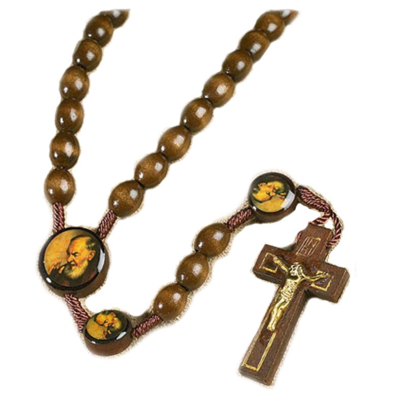 Autom Saint St Padre Pio Pietrelcina 10MM Wood Bead 19" Cord Rosary with Prayer Card (Original Version) - Image 5