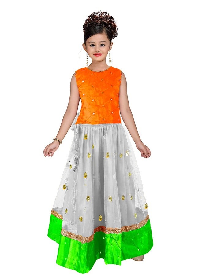 HIBA TRICOLOR lehenga choli for baby girl green orange white 4-5 years - Image 2