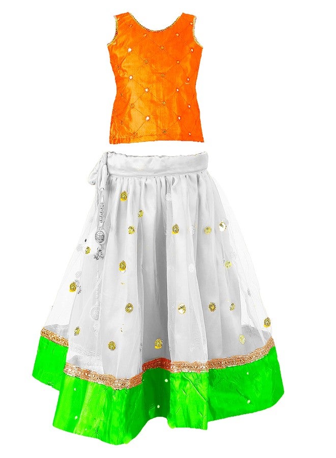 HIBA TRICOLOR lehenga choli for baby girl green orange white 4-5 years - Image 1