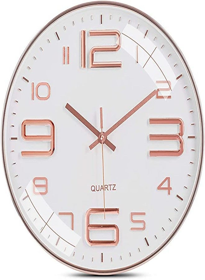 Elica 12 Inch Modern Stylish Plastic Wall Clock Non Ticking Silent Decorative Wall Clocks for Home, Living Room, Hall, Office, and Bedroom (Copper White) - Image 1