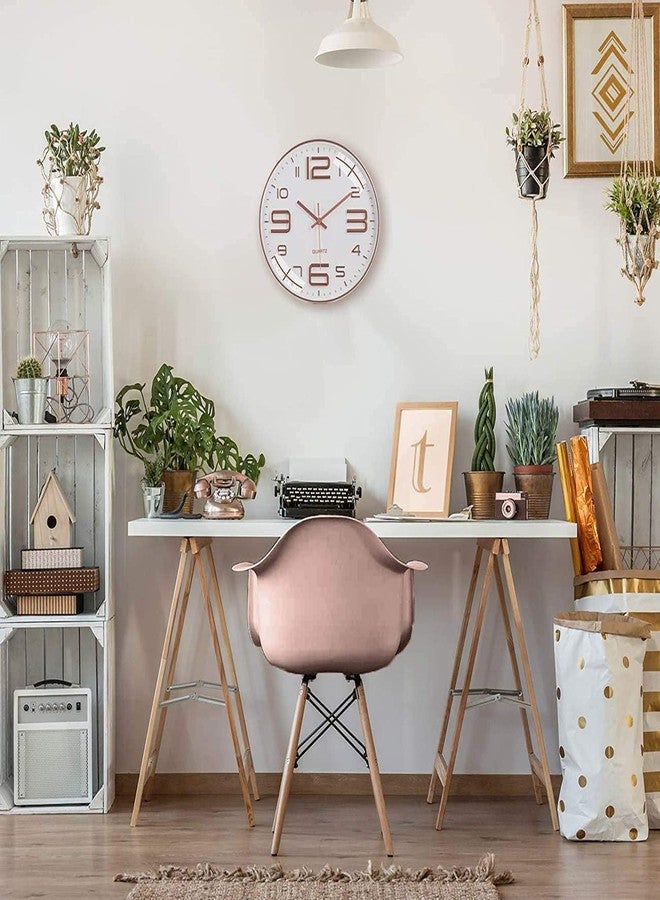 Elica 12 Inch Modern Stylish Plastic Wall Clock Non Ticking Silent Decorative Wall Clocks for Home, Living Room, Hall, Office, and Bedroom (Copper White) - Image 4