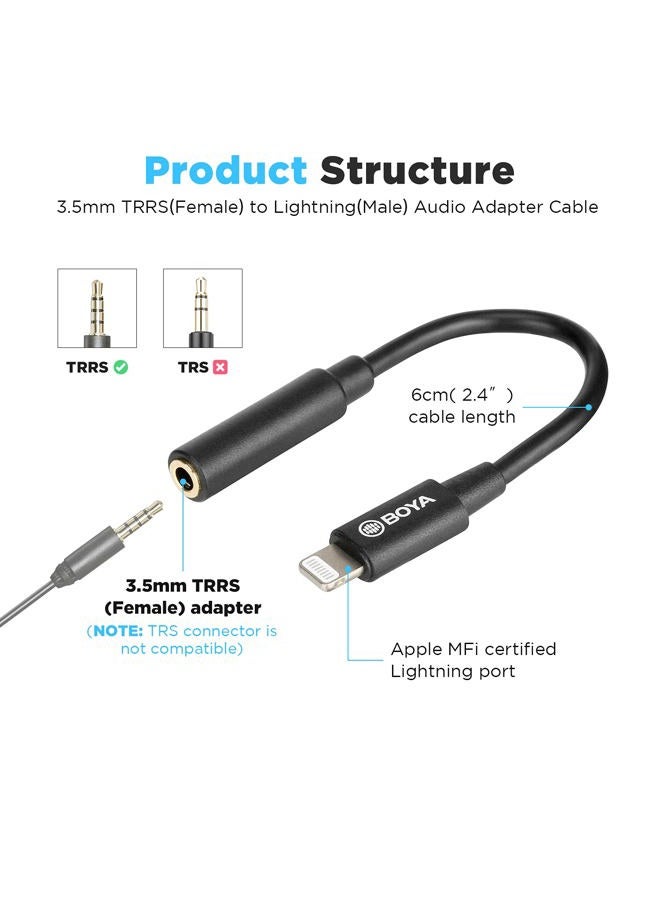 BOYA by-K3 3.5mm Female TRRS to Male Lightning Adapter Cable (6cm) - Image 2