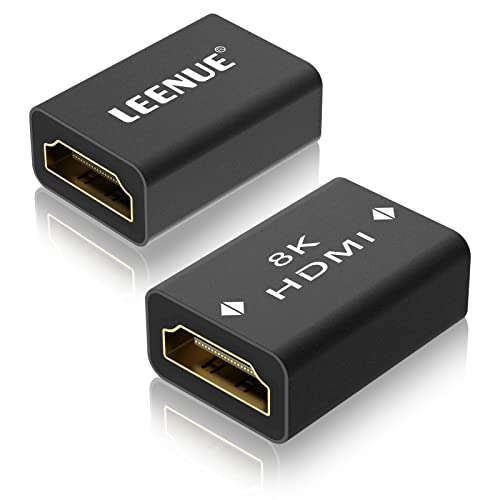 LEENUE HDMI Coupler 8K Female to Female Connector, HDMI 2.1 Aluminum Adapter, Supports 8K@60Hz / 4K@120Hz for HDTV, Roku, Monitor, Projector, Gaming Console, 2 Pack, Black - Image 1