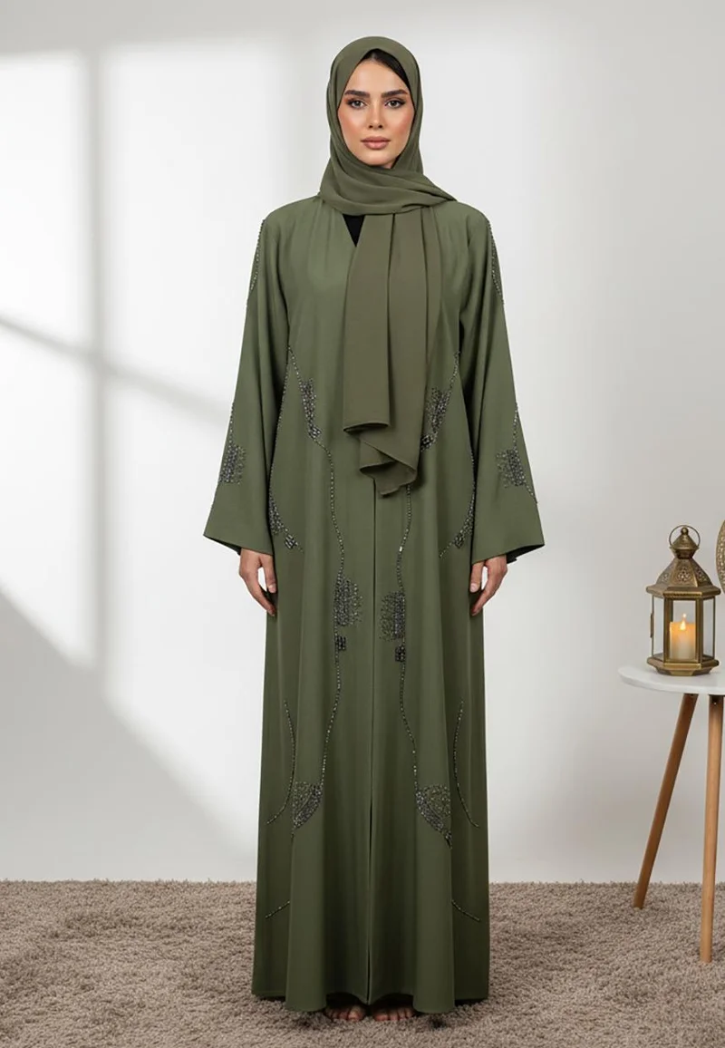 Emerald Elegance Abaya - Green Traditional Garment-853