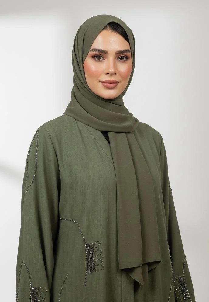 NUKHBAA Emerald Elegance Abaya - Green Traditional Garment-853