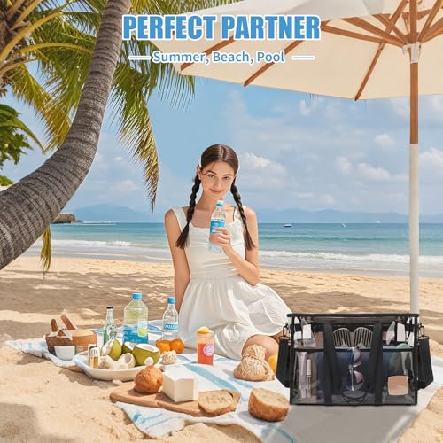 Sisipoet Womens Clear Beach Bag Extra Large Clear Tote Bag with Phone Pouch and Crossbody Strap Heavy Duty Waterproof Transparent Bags Perfect for SwimVacationCruise Black - Image 3