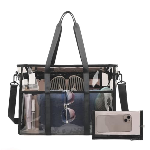 Sisipoet Womens Clear Beach Bag Extra Large Clear Tote Bag with Phone Pouch and Crossbody Strap Heavy Duty Waterproof Transparent Bags Perfect for SwimVacationCruise Black - Image 1