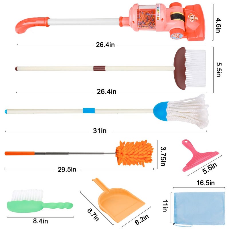 Meland Kids Cleaning Set - 8Pcs Toddler Broom and Toy Vacuum Cleaner, Pretend Play Children House Cleaning Toys, Christmas Birthday Gift for Girls and Boys - Image 4