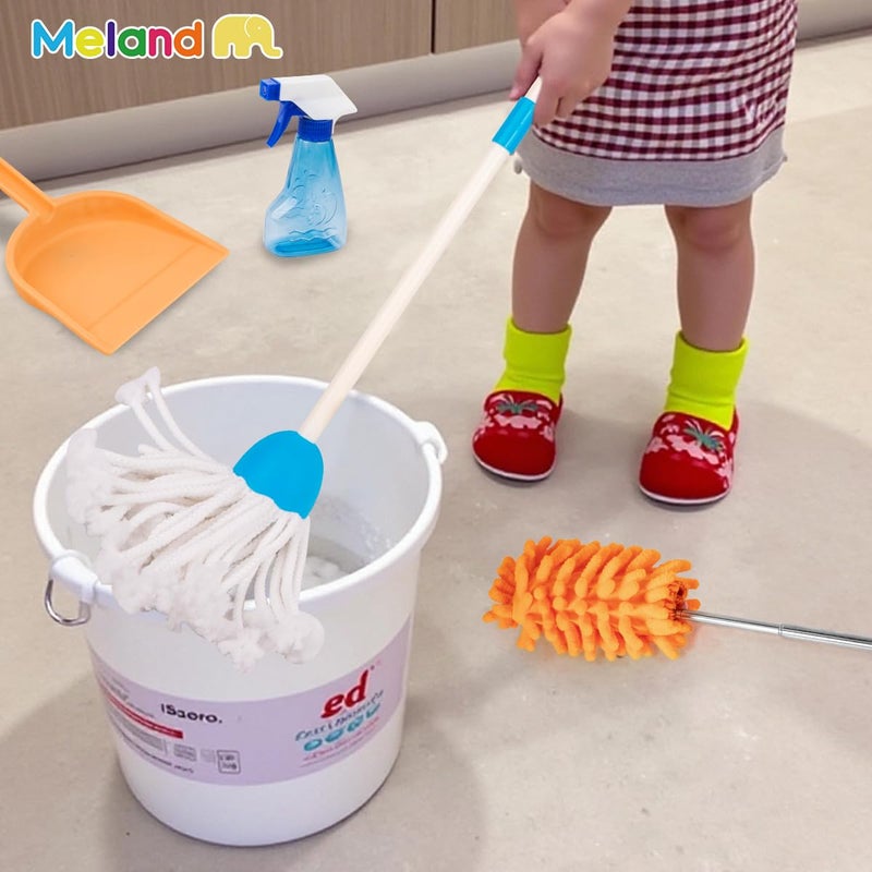Meland Kids Cleaning Set - 8Pcs Toddler Broom and Toy Vacuum Cleaner, Pretend Play Children House Cleaning Toys, Christmas Birthday Gift for Girls and Boys - Image 5