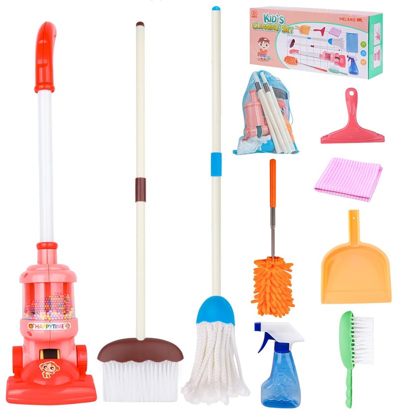 Meland Kids Cleaning Set - 8Pcs Toddler Broom and Toy Vacuum Cleaner, Pretend Play Children House Cleaning Toys, Christmas Birthday Gift for Girls and Boys - Image 1