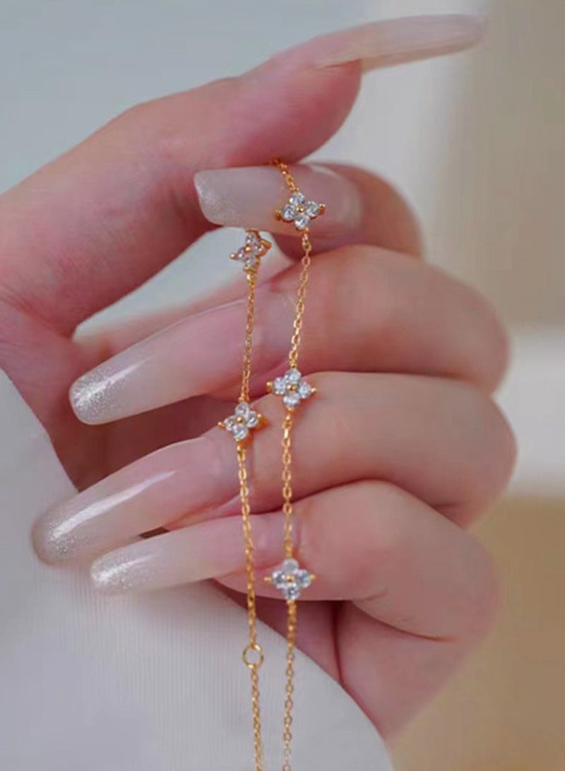 A full-body 925 silver four-leaf clover inlaid zirconia bracelet gift box, fashionable and delicate dating gifts, temperament and versatile girls  - Image 2