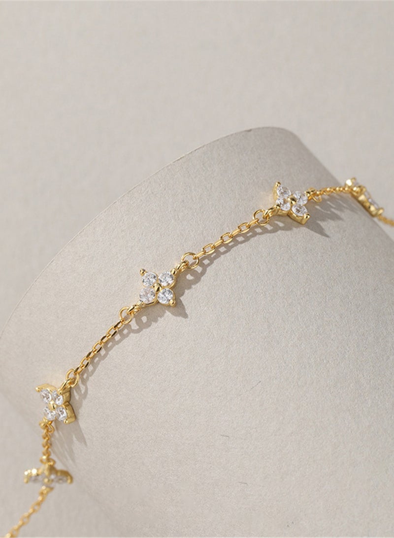 A full-body 925 silver four-leaf clover inlaid zirconia bracelet gift box, fashionable and delicate dating gifts, temperament and versatile girls  - Image 1