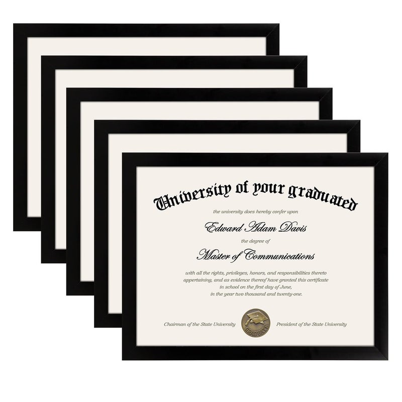 upsimples Certificate Frame with High Definition Glass, 8.5 by 11 Picture Diploma Document Frames for Wall and Tabletop, Black 5 Pack - Image 1