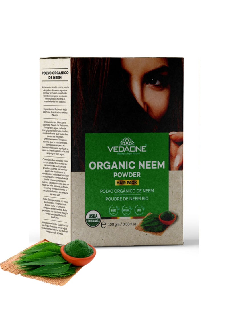 VedaOne Natural Neem Powder | 100GM | 100% Natural Ingredients | Anti-Dandruff, Anti-Bacterial, Chemical-Free Hair & Skin Cleanser - Image 1