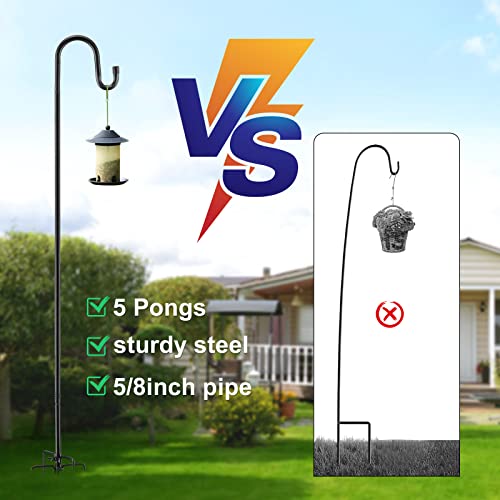 COCONUT Shepherd Hooks for Outdoor, 78 Inch Adjustable Bird Feeder Pole with 5 Prongs Base, Metal Shepherds Hook for Bird Feeder, Hummingbird Feeder, Wind Chime, Lantern, Bird House Outside - Image 3
