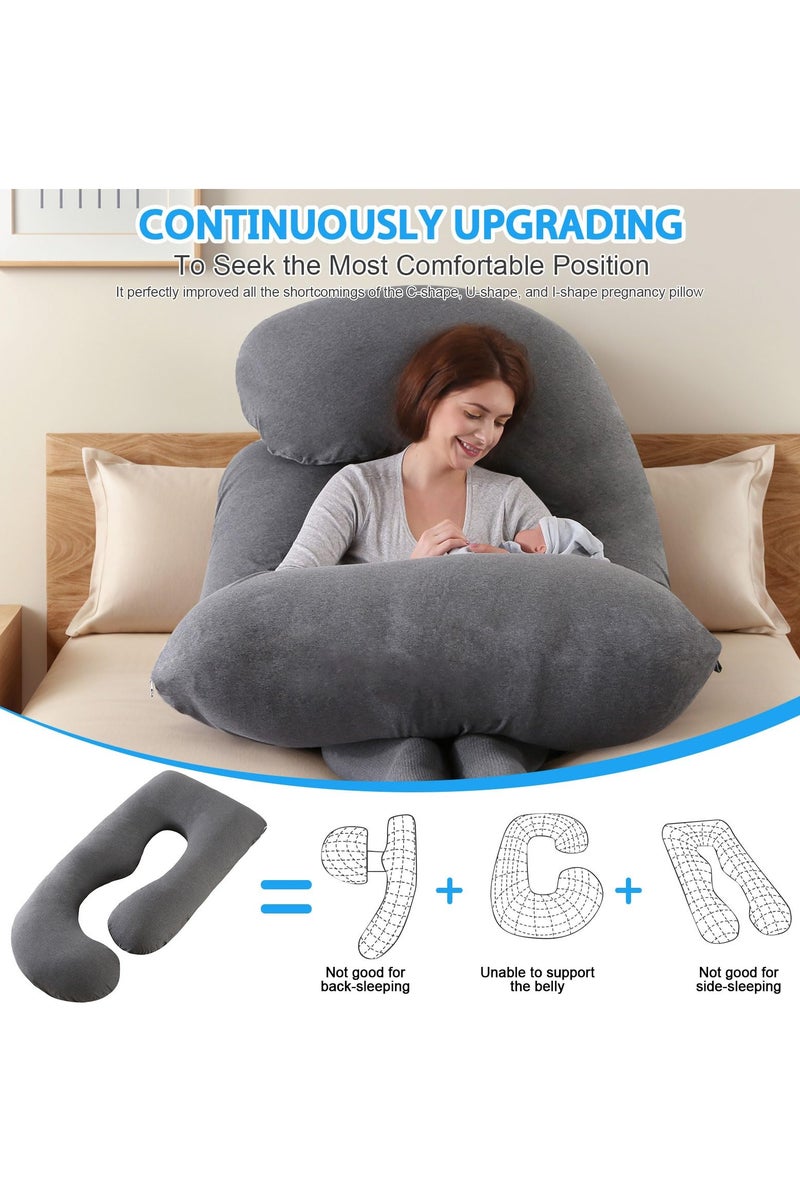 أَليفينجهوم مخدة حوامل  للنوم، وسادة حمل على شكل حرف G لدعم الأمومة لكامل الجسم، وسادة للحوامل بغطاء مخملي قابل للإزالة من القطن، مخدة دعم الأمومة لكامل الجسم (أسود+رمادي) - Image 3