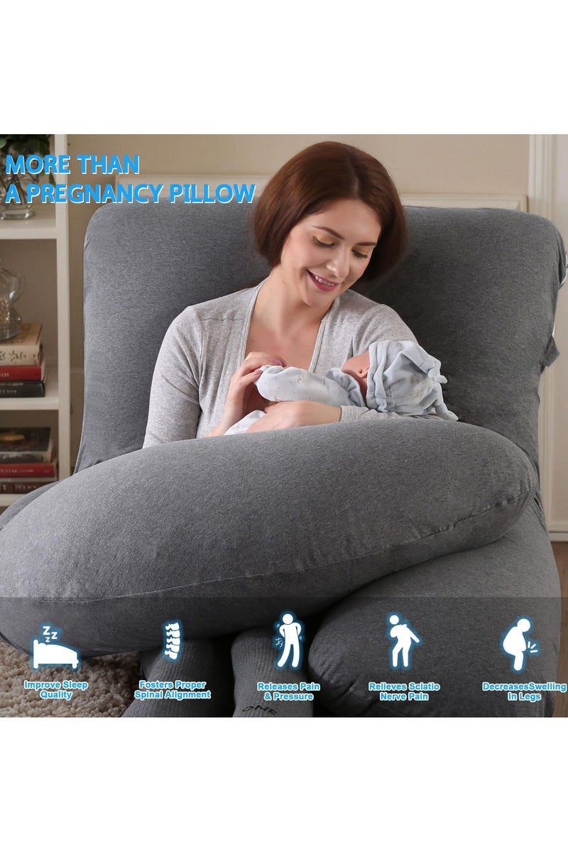 أَليفينجهوم مخدة حوامل  للنوم، وسادة حمل على شكل حرف G لدعم الأمومة لكامل الجسم، وسادة للحوامل بغطاء مخملي قابل للإزالة من القطن، مخدة دعم الأمومة لكامل الجسم (أسود+رمادي) - Image 4