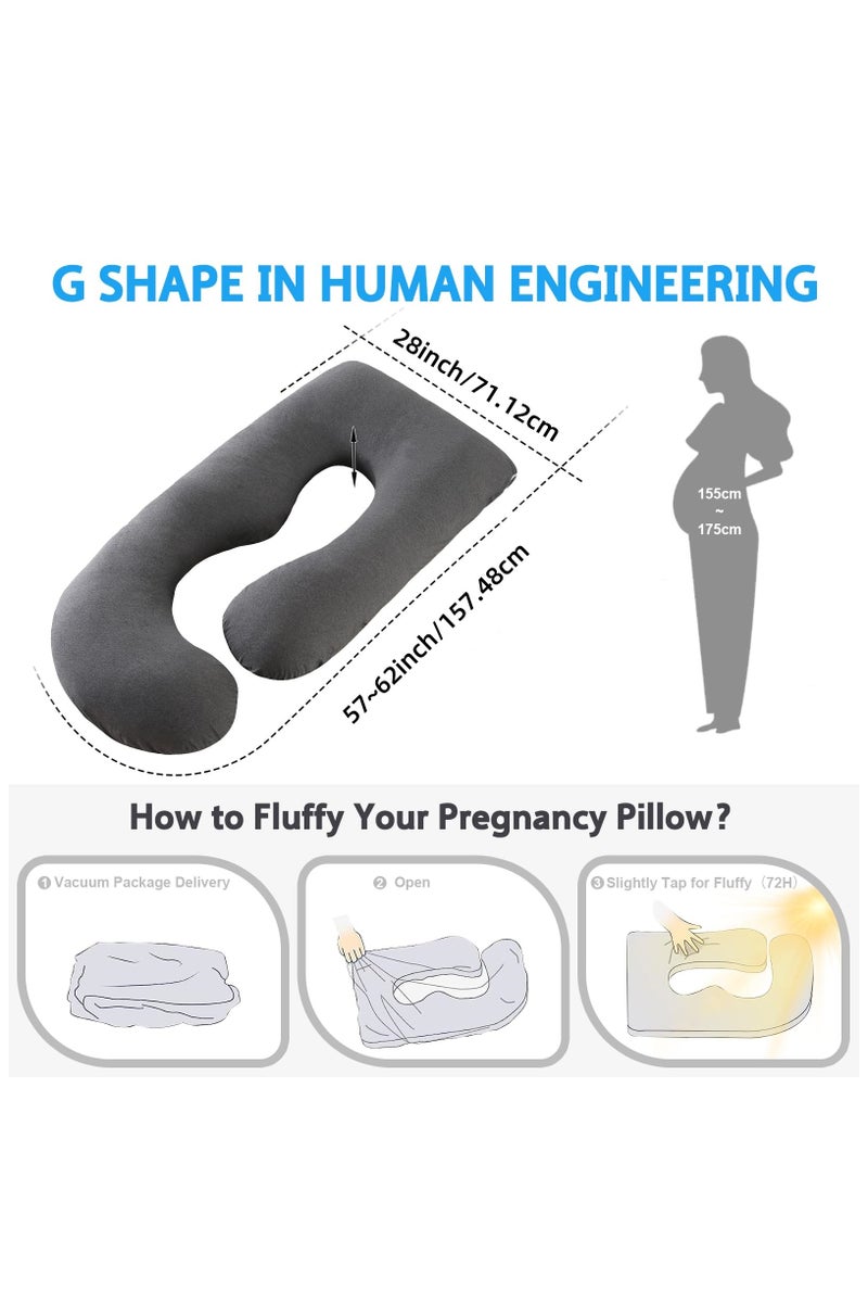 أَليفينجهوم مخدة حوامل  للنوم، وسادة حمل على شكل حرف G لدعم الأمومة لكامل الجسم، وسادة للحوامل بغطاء مخملي قابل للإزالة من القطن، مخدة دعم الأمومة لكامل الجسم (أسود+رمادي) - Image 5