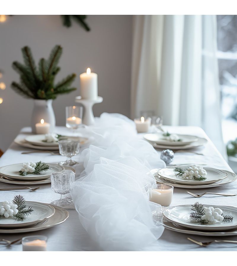 Elegant White Tulle Fabric Roll 1181x29.5 Inch Wedding Party Decoration Mesh - Image 1