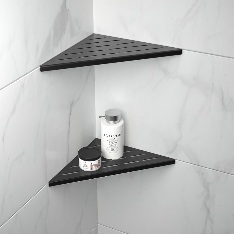 Bernkot 10'' Corner Shower Shelf 2PCS  304 Stainless Steel Recessed Bathroom Shelves for Tiled Wall  No Drilling Needed (10''  Black) - Image 1