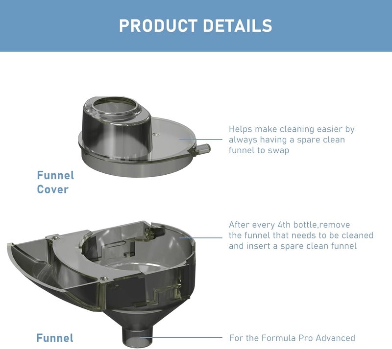 Baby Formula Dispenser Replacement Funnel Compatible with Baby Brezza Formula Pro Advanced and Pro Advanced WiFi Models ONLY, Replacement Funnel & Cover, NOT Fit Formula Pro Mini Mixer Machine, 2-Set - Image 2