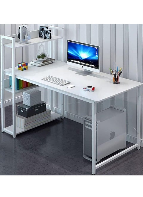 Computer Desk Office Desk Simple Gaming Desk with 4 Tier Bookshelf Writing Table Large Study Table for Kids Teenagers Home Office(White 120*55*110cm)