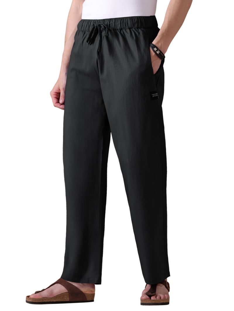 بيونغ بنطلون بيجامة فضفاض أسود - Image 1