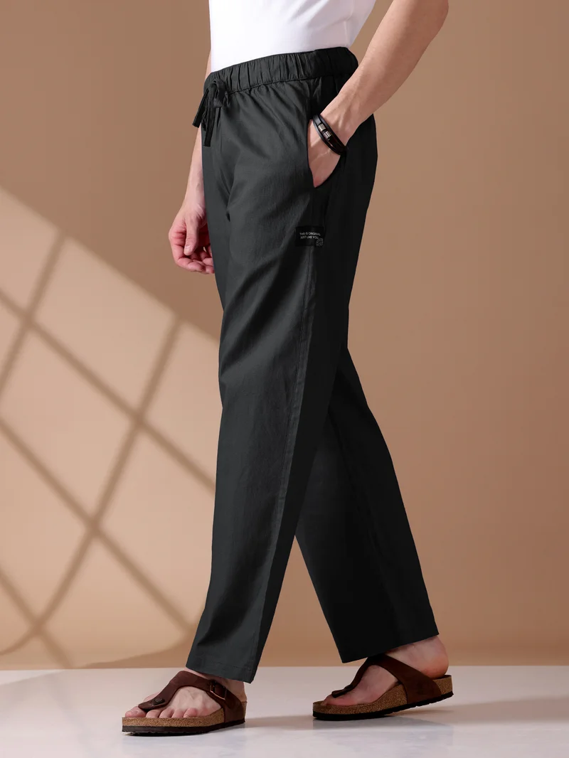 بيونغ بنطلون بيجامة فضفاض أسود