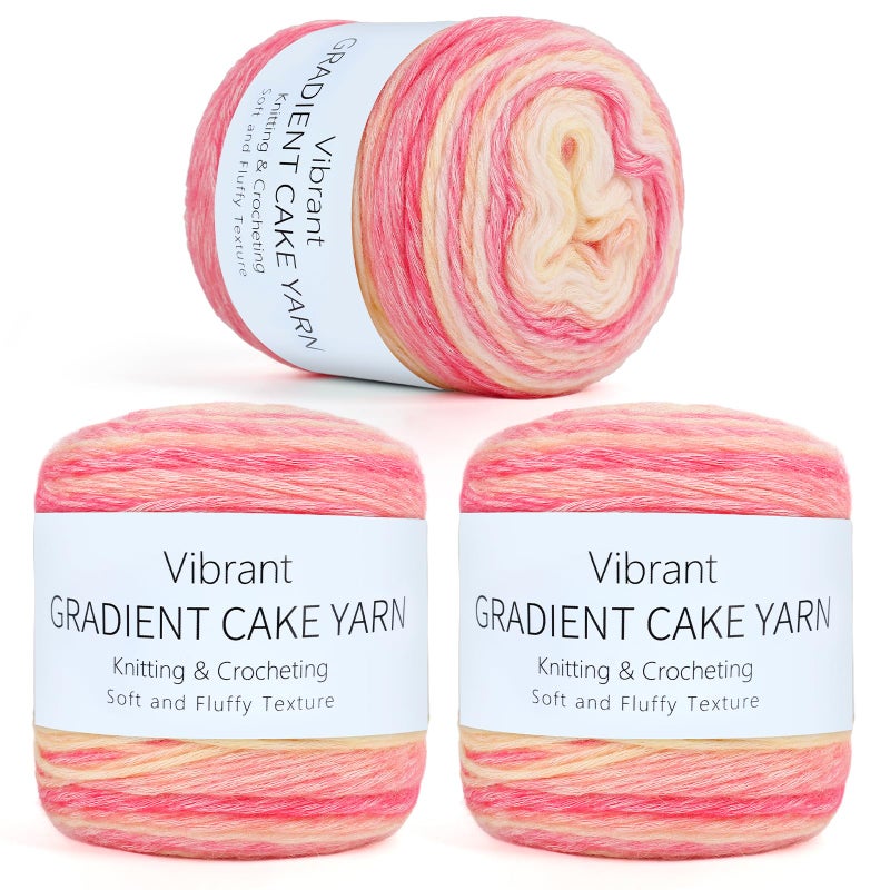 Aeelike OmbrÃ© Yarn for Crocheting, 3 Skeins Gradient Cake Yarn 100g (3.52 oz) 245m (267 Yards) # 3 Light Weight - Soft Yarns with Vibrant Colors for Making Blanket Scarves, Pink Yellow Gradient - Image 1