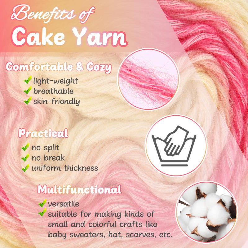 Aeelike OmbrÃ© Yarn for Crocheting, 3 Skeins Gradient Cake Yarn 100g (3.52 oz) 245m (267 Yards) # 3 Light Weight - Soft Yarns with Vibrant Colors for Making Blanket Scarves, Pink Yellow Gradient - Image 4