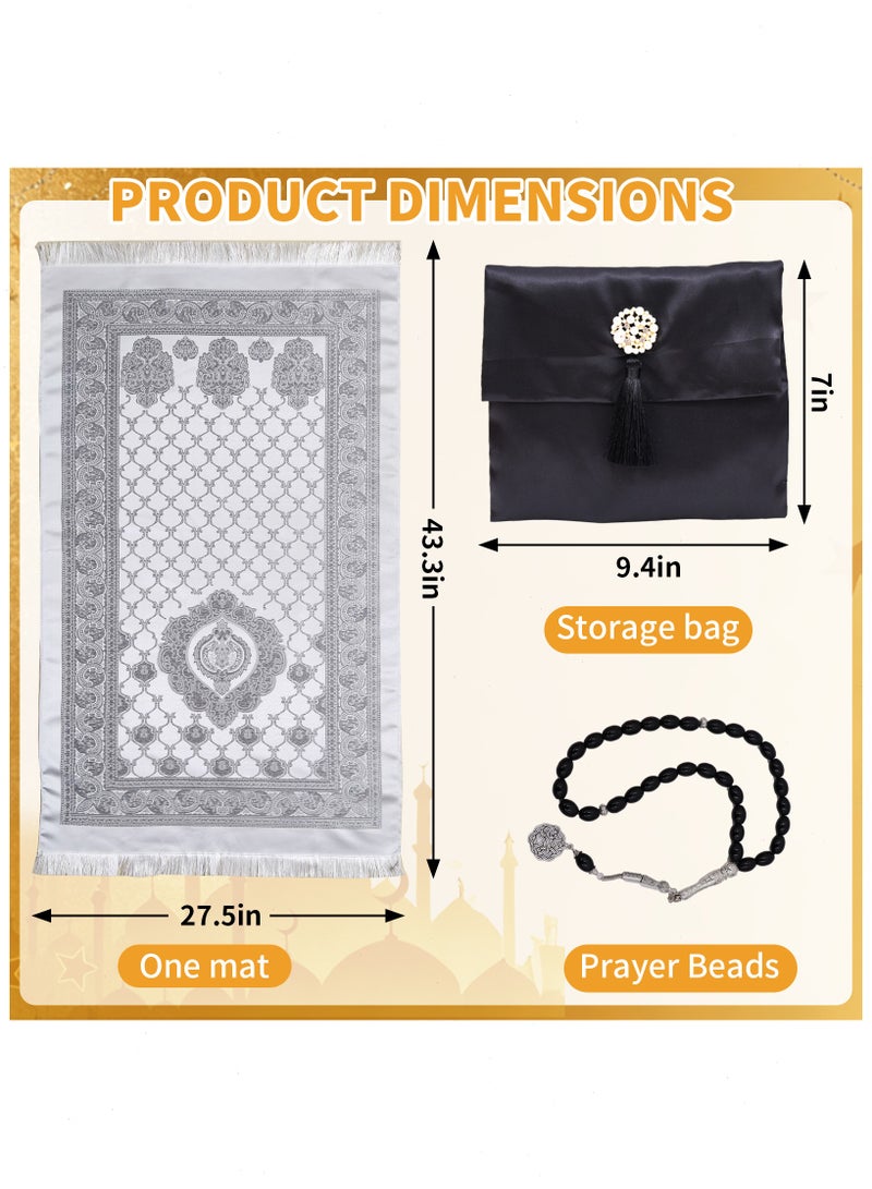 3PCS Muslim Prayer Rug Set: Prayer Mat, Beads & Compact Bag for Travel and Home Use, Best Gift Idea For Ramadan, Eid (Black) - Image 2