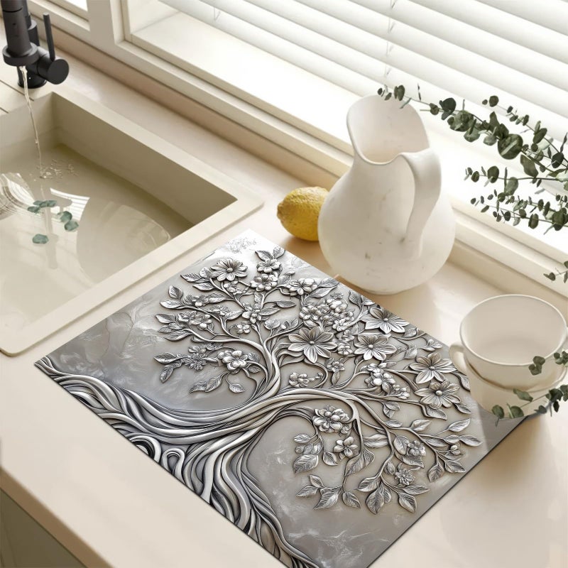 HOMETITUTE Tree of Life Stove Top Cover for Electric Stove 28x20 Inch Glass Stove Top Cover Embossed Dish Drying Mat Decorative Kitchen Protector Stylish Coffee Mat Surface Accessory - Image 3