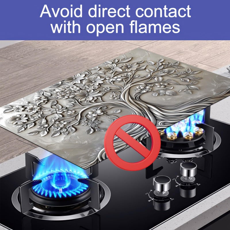 HOMETITUTE Tree of Life Stove Top Cover for Electric Stove 28x20 Inch Glass Stove Top Cover Embossed Dish Drying Mat Decorative Kitchen Protector Stylish Coffee Mat Surface Accessory - Image 4