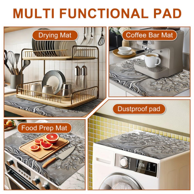 HOMETITUTE Tree of Life Stove Top Cover for Electric Stove 28x20 Inch Glass Stove Top Cover Embossed Dish Drying Mat Decorative Kitchen Protector Stylish Coffee Mat Surface Accessory - Image 2