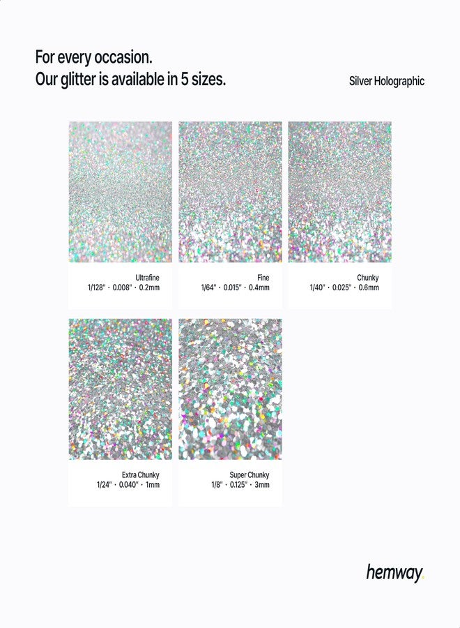 Hemway Eco Friendly Biodegradable Glitter 100g / 3.5oz Bio Cosmetic Safe Sparkle Vegan For Face, Eyeshadow, Body, Hair, Nail And Festival Makeup, Craft - Fine (1/64" 0.015" 0.4mm) - Silver Holographic - Image 3